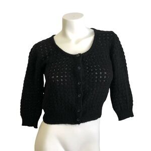 Agnes b Open Knit Cropped Cardigan Shrug Mohair Metallic Sz 2 / M Made in Italy